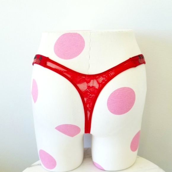 Victoria's Secret Very Sexy Cherry Bomb Shine Strap Thong & Garter Belt Set NWT - Picture 8 of 13